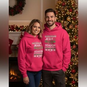 Jesus is the Reason For The Season Adult Size M Red Christmas Hoodie holiday*